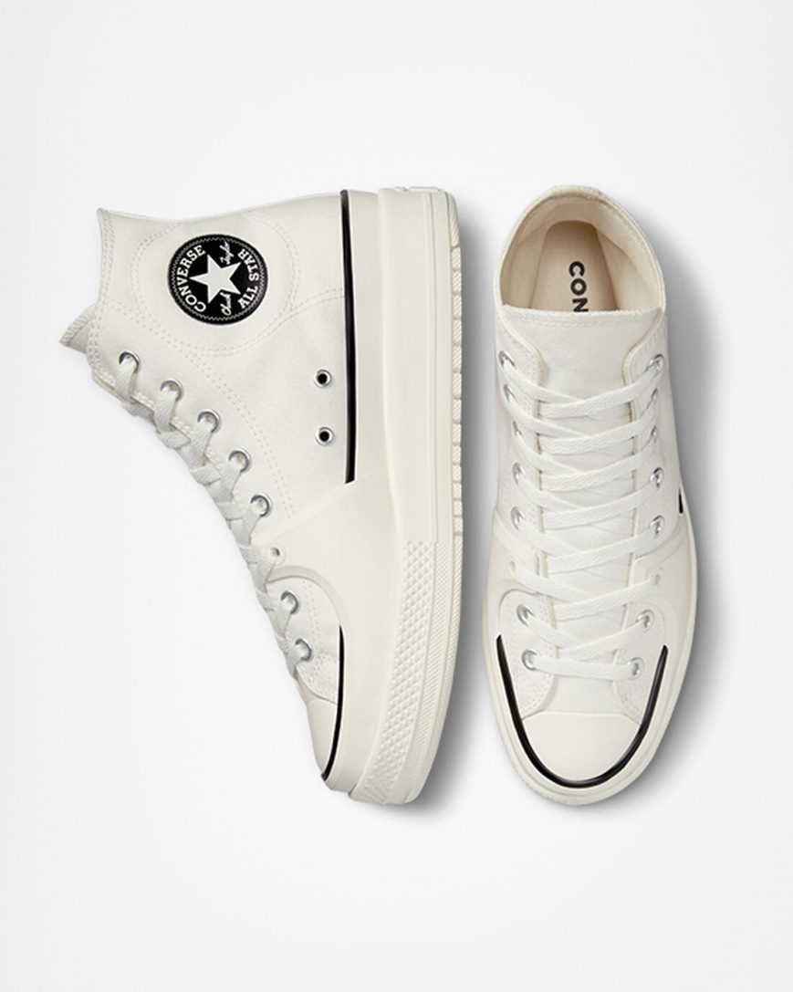 Tenisi Inalti Barbati Converse Chuck Taylor All Star Construct Albi Negrii | RO DJCKG791